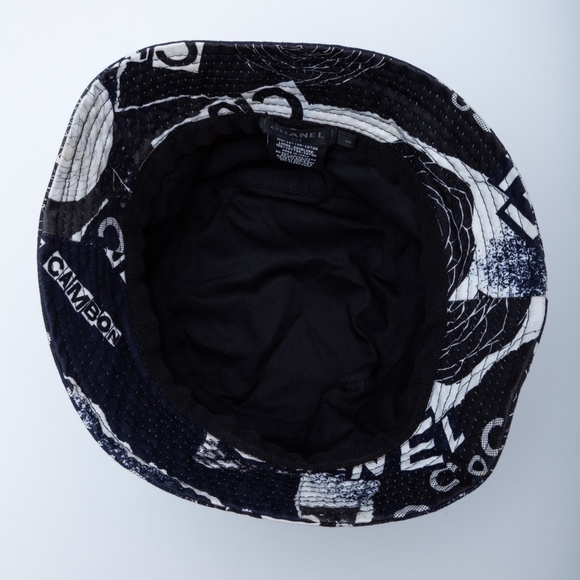 CHANEL COTTON COCO PRINT BUCKET HAT M NAVY BLACK WHITE - Picture 6 of 7